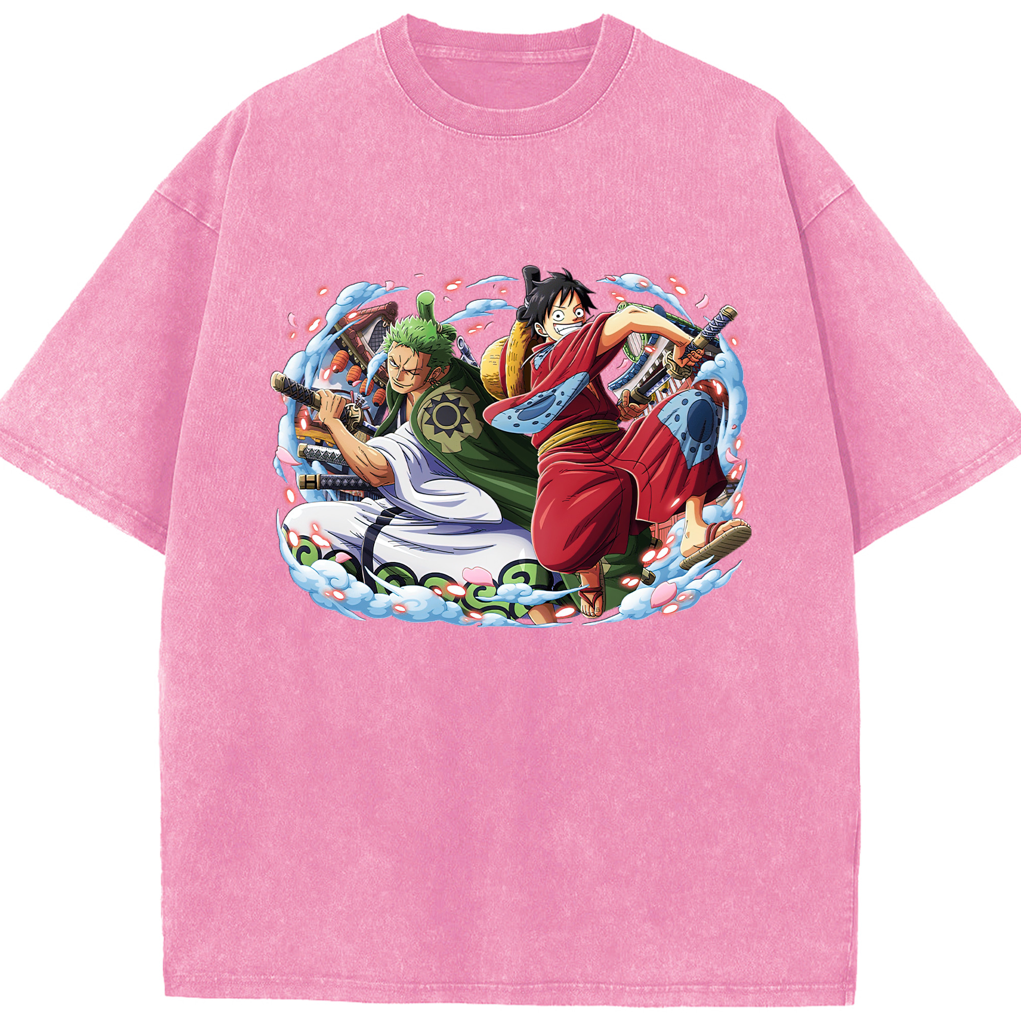 ワンピース モンキー・D・ルフィ ONE PIECE Monkey D. Luffy 綿100% ヴィンテージ風 半袖Tシャツ（フロントプリント）